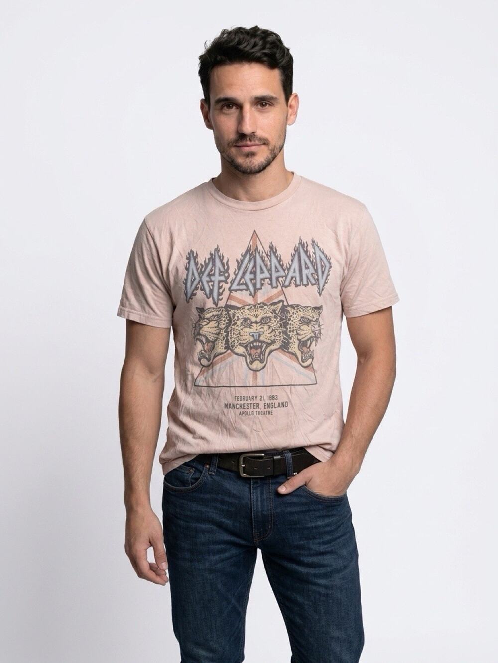 Def Leppard Concert T-Shirt Mens L Beige‎ Graphic Manchester Apollo Theatre Tour